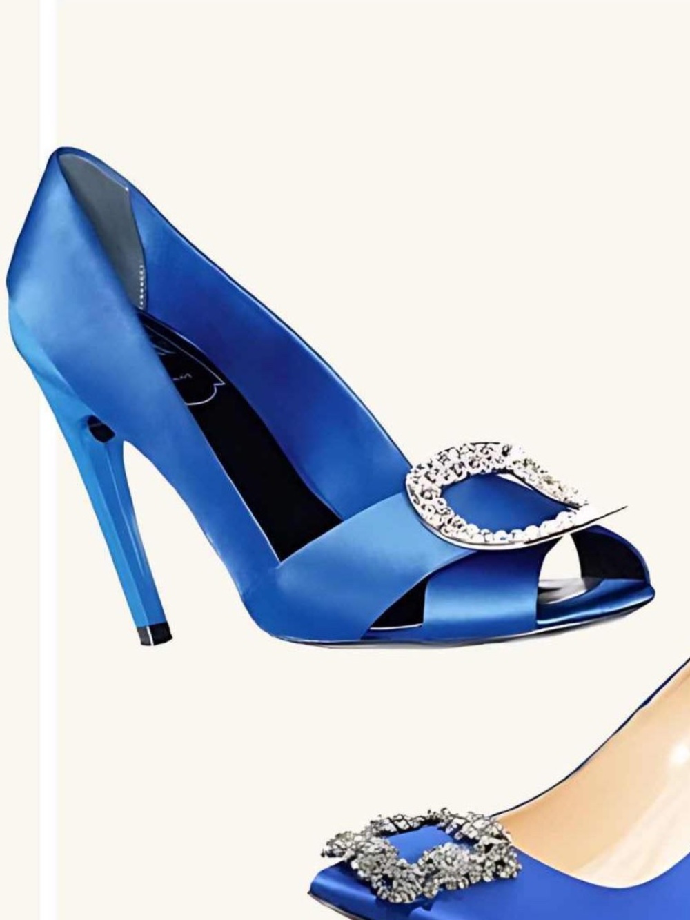ROGER VIVIER Strass 60 Satin Open Toe Stiletto Pumps w/ Crystal Buckle/sz 40=10